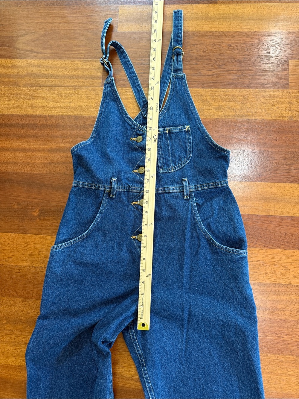 Rare Vintage Lee Denim Overalls Jumpsuit Button Front Medium Wash Indigo 80s 90s - Picture 12 of 14